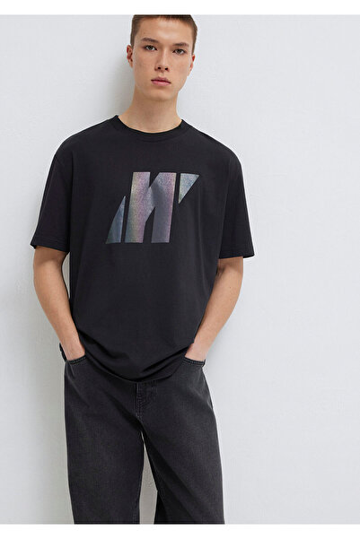 Mavi Pro Logo Baskılı Siyah Tişört Loose Fit / Bol Rahat Kesim 0613087-900