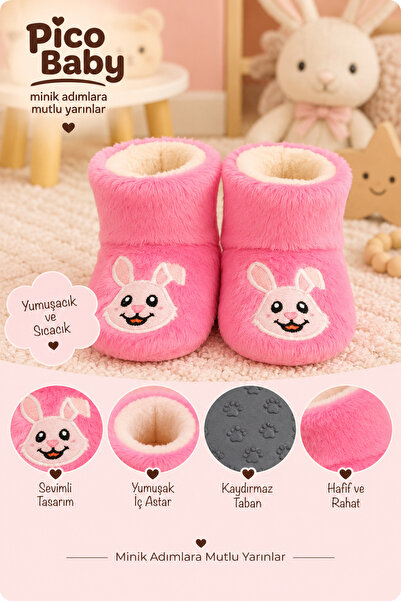 Pico Baby Bebek & Çocuk Kaydırmaz Tabanlı Ev Botu / Panduf / Kışlık Peluş Bot...