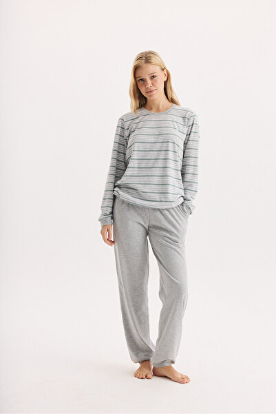 Etoile %100 Pamuk Uzun Kol Manşetli Cepli Kadın Pijama Takımı 98510-511
