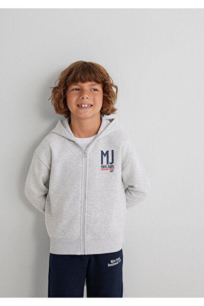 Mavi MJ Baskılı Kapüşonlu Gri Sweatshirt 6S10138-88467