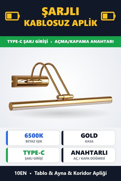 10EN Flüt Şarjlı Gold Kasa Koridor Led Tablo Kuğu Duvar Aplik Şarjlı Günışığı