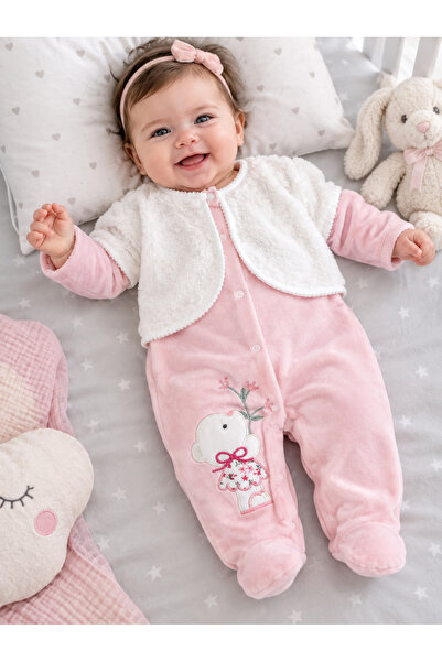 Sönmez Baby WELSOFT BOLEROLU KIŞLIK KADİFE KIZ TULUM BEBE TAKIMI