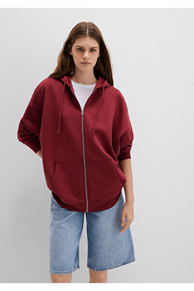 Mavi Kapüşonlu Fermuarlı Bordo Sweatshirt 1610221-85493