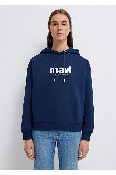 Mavi Logo Baskılı Kapüşonlu Lacivert Sweatshirt 168334-70488