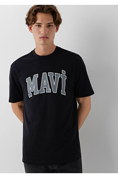 Mavi Logo Baskılı Siyah Tişört Loose Fit / Bol Rahat Kesim 0611711-900
