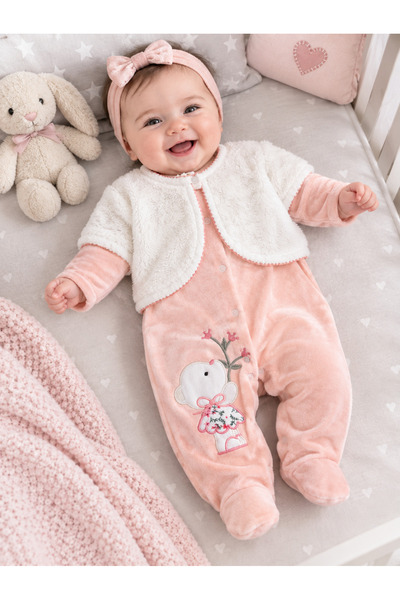Sönmez Baby WELSOFT BOLEROLU KIŞLIK KADİFE KIZ TULUM BEBE TAKIMI