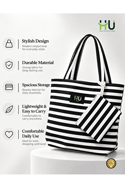 HU HAPPY USER Zebra Pattern Fashion Bag – Stylish Trendy Handbag with Durable Material for Daily Use, Travel & Casual Outings - Black & White
