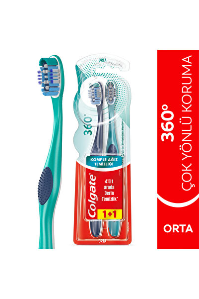 Colgate 360 Komple Ağız Temizliği Çok Yönlü Koruma Orta Diş Fırçası 1+1