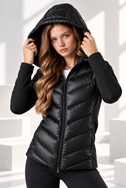 citycenterfashion Kadın Kapüşonlu Gövde Kapitone Şişme Mont cty-abr-2870