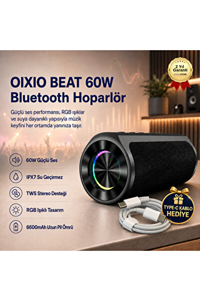 Genel Markalar BEAT 60W Su Geçirmez ipx7 Bluetooth AUX Sd Card Usb Yüksek Ses...