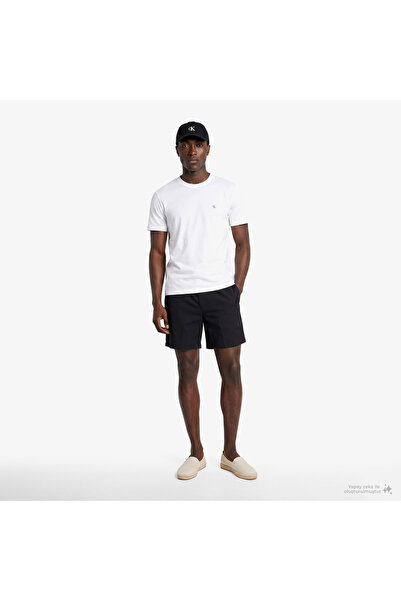 Calvin Klein Men's Regular Cut Elastic Waist Linen Black Shorts