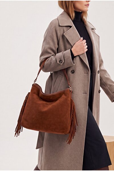 Marjin Women's Genuine Leather Tassel Detailed Hand and Shoulder Bag Soliga T...