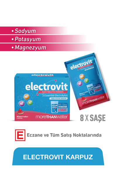 Electrovit Karpuz Sodyum, Potasyum, Magnezyum İçeren Elektrolit Tozu – 8 Shot