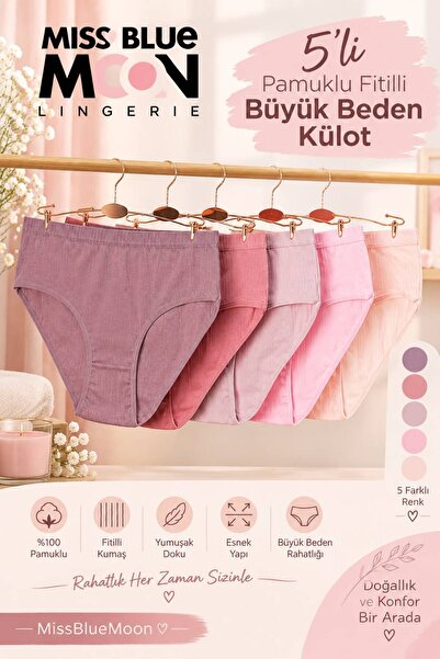 missblue moon Kadın Özel Tasarım Fitilli Pamuklu Külot 5'li Paket 5200