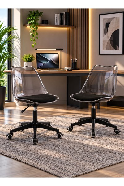 Taimi SET 2-Modern Clear Black,360° Swivel Adjustable Height Office Chair,Bla...