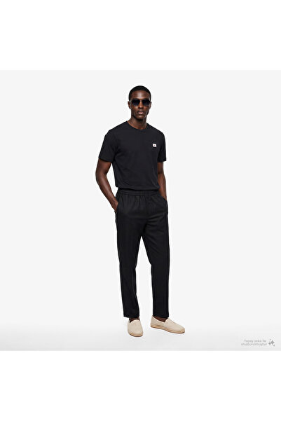 Calvin Klein Erkek Rahat Kesim Keten ve Pamuk Karışımlı Beli Lastikli Düz Paç...