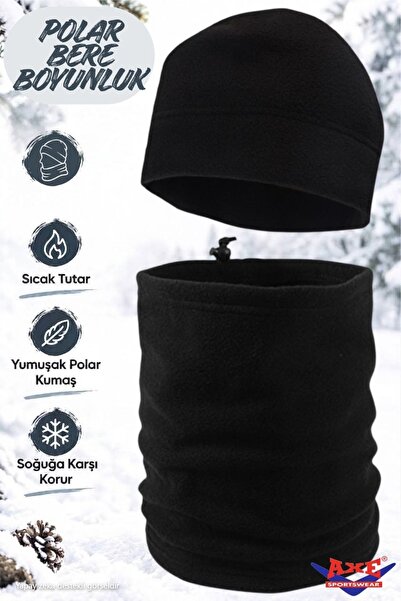 AXE SPORTSWEAR Unisex Black Winter Thermal Fleece Beanie - Drawstring Fleece ...