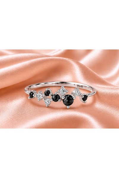 Cecile Jewellery 18 Ayar Beyaz Altın Kaplama Siyah Beyaz Pırlanta Star Gümüş ...