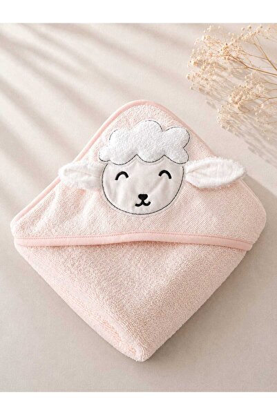 Tanem Home %100 Pamuk Pembe Kuzu Desen Nakışlı Bebek Havlu Kundak 75x75cm