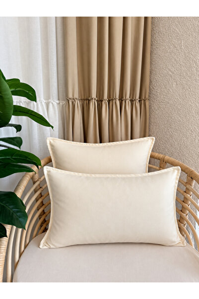 Decamor home Pearl Velvet Textured Ecru Throw Pillow Cover