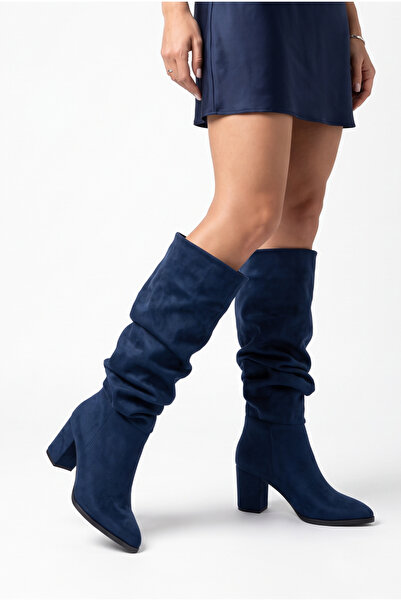 Shoesers Γυναικείες μπότες με φουσκωτό σχέδιο, χοντρό τακούνι, μυτερή μύτη, σ...