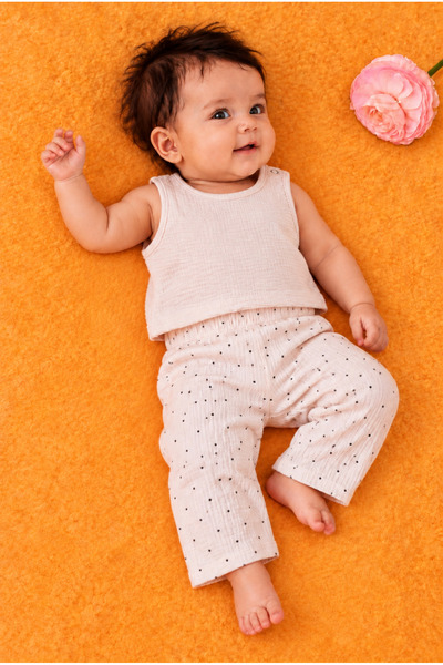 Rocha Baby Muslin Polka Dot and Ruffle Detailed Zero Sleeve 2-Piece Baby Girl...