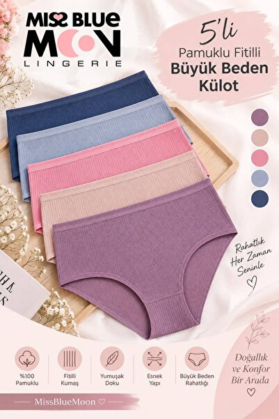 missblue moon Kadın Fitilli Ribana Pamuklu Külot 5'li Paket 5450