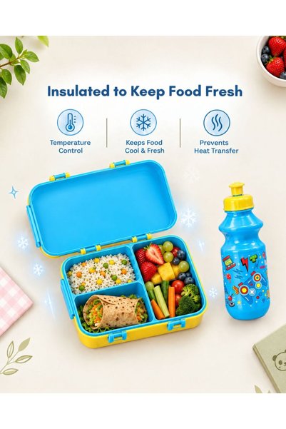 View star Kids Lunch Box Combo with Water Bottle & Protective Cover – Leakproof, BPA Free, Insulated Tiffin Set for School, Toddlers & Children