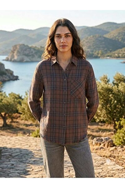 Patiskha Wwomen Ekose Gömlek %100 Pamuk Altan Yırmaçlı Model