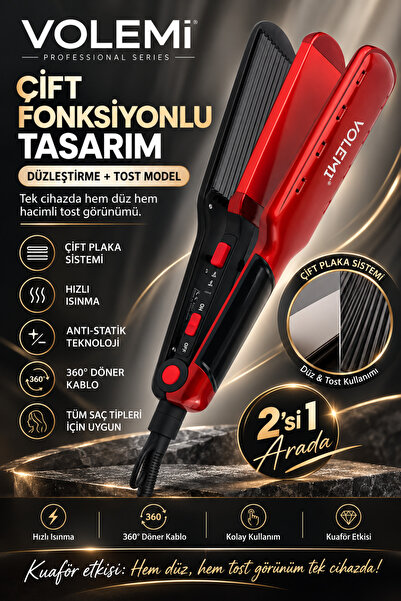 VOLEMİ V-0108 Saç Düzleştirici + Tost Model Yapıcı – Çift Fonksiyonlu Profesy...