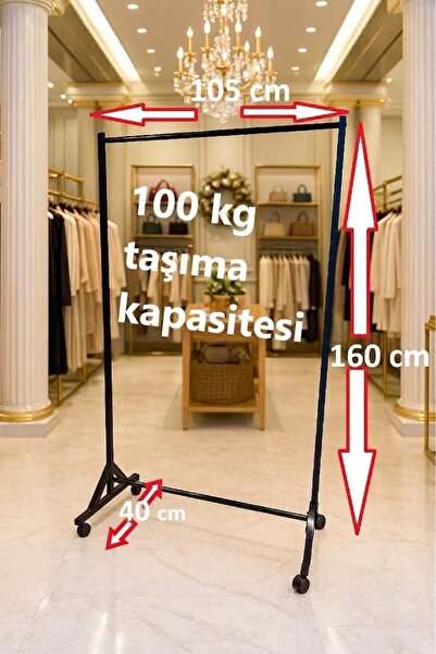 HOMEBELLA Premium 160 cm Çelik Konfeksiyon 105 cm En Elbise Askılık Tekerlekl...