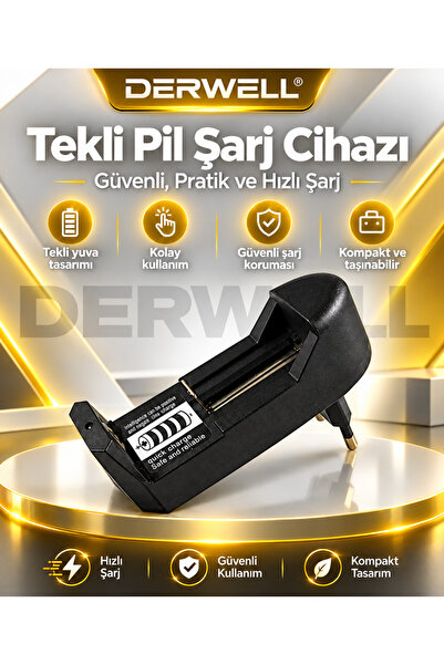 Derwell Tekli Duvar şarj cihazı 18650 14500 16340 (şarjlı Cr123) 3.7 Volt Şar...