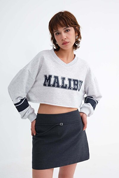 Addax Baskılı Crop Sweatshirt S10806