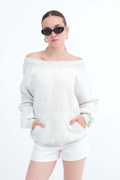 Addax Kayık Collar Hooded Sweatshirt S0171