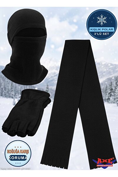 AXE SPORTSWEAR Unisex Black Winter Thermal Fingerless Fleece Gloves - Polar S...