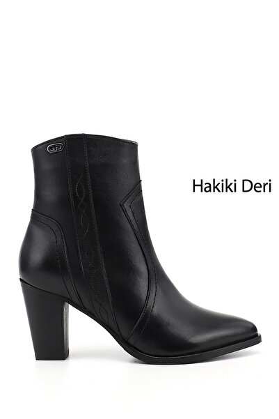 GÖNDERİ(R) Kadın Siyah Fermuarlı Sivri Burun Hakiki Deri Bot