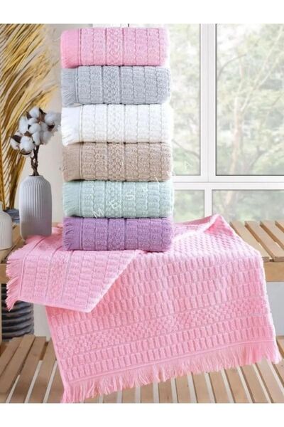 Meslina Home 6'lı Saçaklı Jakarlı Havlu Seti | El Ve Yüz Havlusu - 50x90 Cm-h...