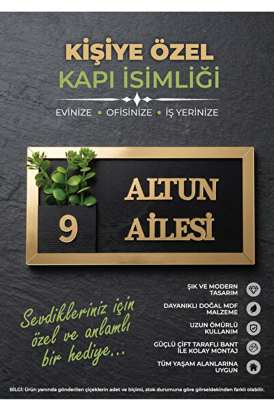 MiwoHome Kişiye Özel Ahşap Kapı İsimliği Çiçekli – 10x20 cm MDF Dekoratif Kap...