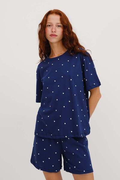 Addax Kalp Desenli Şortlu Pijama Takımı Ş119