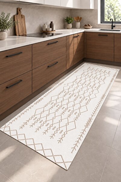 Zeria Home Kaymaz Taban Yıkanabilir Dijital Baskı Mutfak Halısı Halı Yolluk