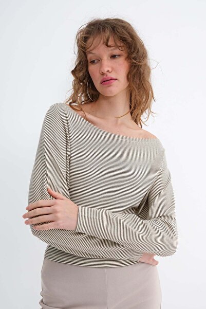 Addax Striped Long Sleeve Blouse B1956