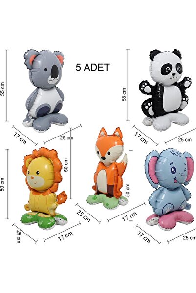 partidolu Şekilli Orman Hayvanları 3D Süpershape Folyo Balon 5 Adet Farklı Mo...