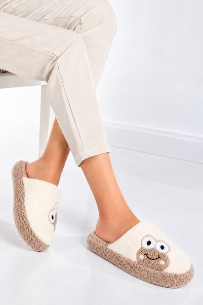 star shoes Kadın Kurbağa Figürlü Sessiz Taban Peluş Ev Terliği