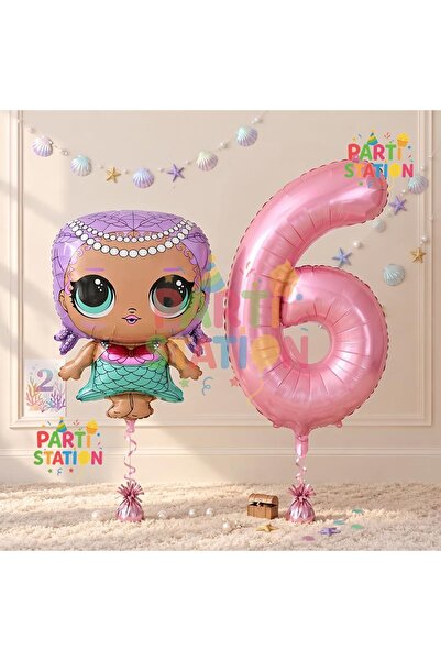 Parti Station Mermaid LOL Doll 6 Years Old Balloon and Pink Number Balloon Bi...
