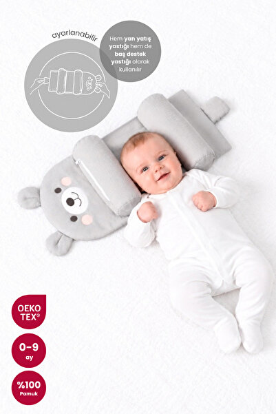 Bebekevi %100 Pamuk OEKO-TEX® Ayıcık Tasarımlı Bebek Yan Yatış Destek Yastığı...