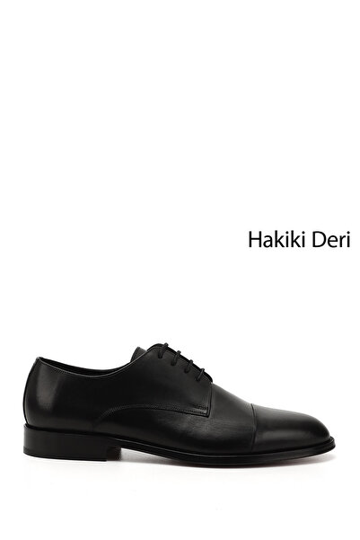 GÖNDERİ(R) Erkek Siyah Bağcıklı Kösele Taban Hakiki Deri Klasik Ayakkabı