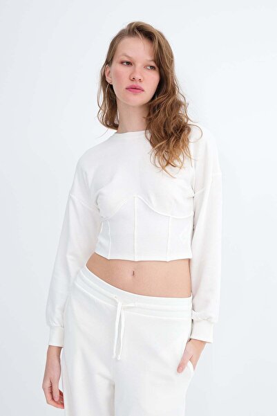 Addax Beli Korseli Crop Sweatshirt S11289