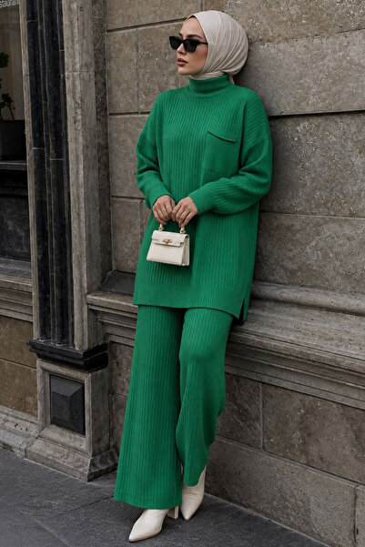 Neva Style Green Hijab Knitwear Double Suit 34060Y