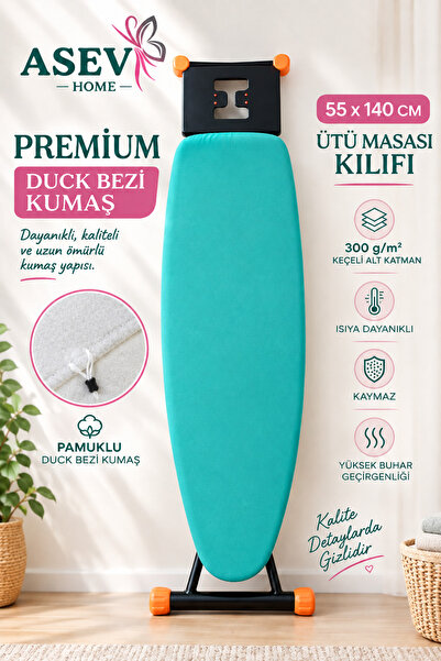ASEV HOME Ütü Masası Kılıfı Büyük Boy Ipli Stoperli Keçeli Örtüsü Bezi 55x140...
