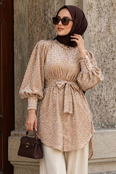 Neva Style Desenli Bej Tesettür Tunik 92670BEJ